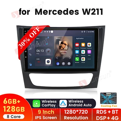Radio de coche para Mercedes Benz E-W211 E320 E500 E350 6G+128 GB Carplay 4G WIFI 8 núcleos Foto 1 de 4