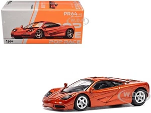 MCLAREN F1 ORANGE METALLIC 1/64 DIECAST MODEL CAR BY POP RACE PR640092 - Picture 1 of 8