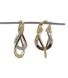 Oval Swirl Double Hoop Earrings 1.2 Inches Long New Multi Tone Real 14K Gold - Picture 1 of 10