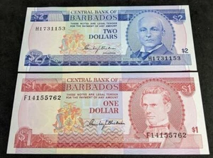 Billetes de banco de $1 y $2 del Banco Central de Barbados 1973 - Imagen 1 de 2