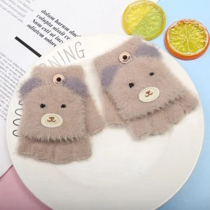 Half Finger Flip Bear Baby Gloves - Warm Winter Knitted Unisex Stretch Mittens - Picture 1 of 15