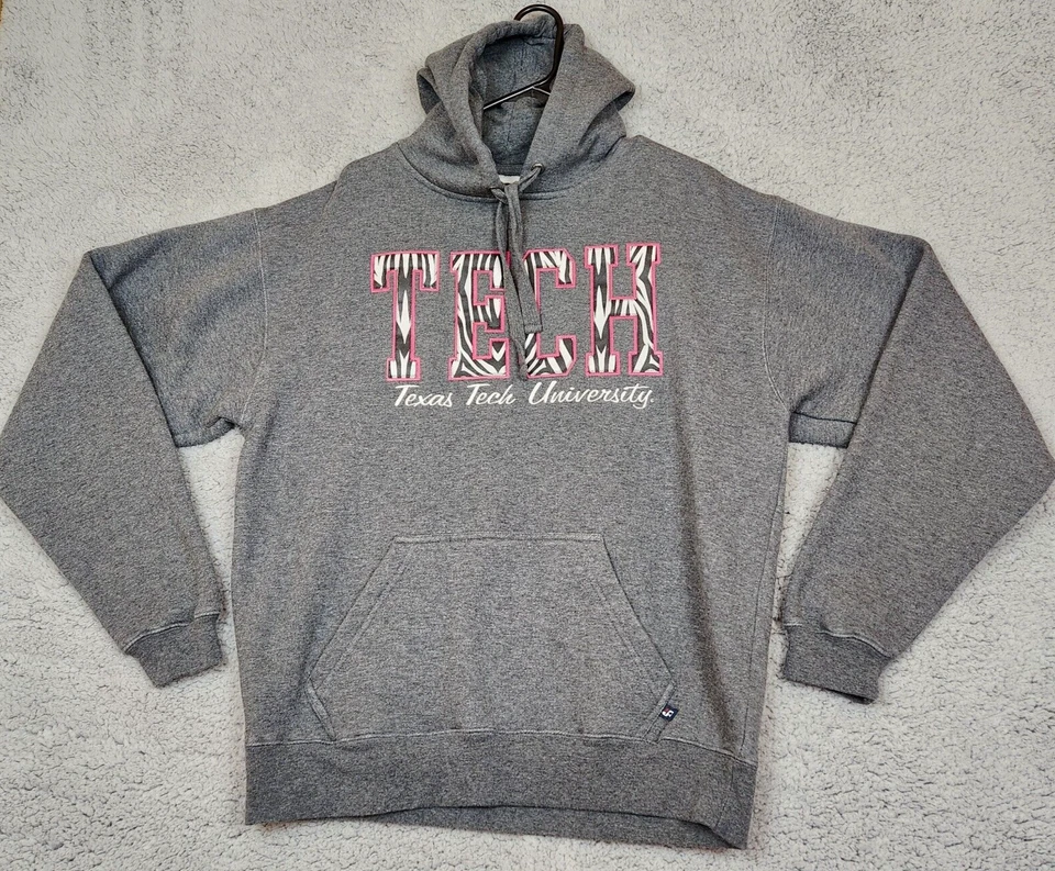 Sudadera con Capucha Texas Tech Para Mujer Gris Medio Pullover Bolsillos Cebra Rosa Caliente Foto 1 de 4