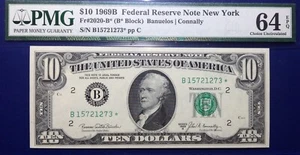 1969B $10 Federal Reserve Note Fr-2020-B* New York PMG64 Choice UNC EPQ - Picture 1 of 2