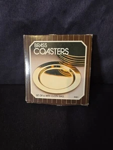 1983 Vintage Solid Brass coasters Set 6 In Box With Cloth Bag Action Industries - Picture 1 of 15