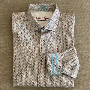 Camisa de vestir Robert Graham blanca cachemira abotonada LS talla XL puño abatible a medida - Imagen 1 de 5