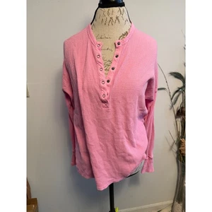 Top Henley OFFLINE by Aerie rosa waffle maglia manica lunga bottoni medio casual - Foto 1 di 7