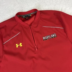 Maryland Terrapins Under Armour 1/4 Zip Short Sleeve Mens L Windbreaker Red - Picture 1 of 12