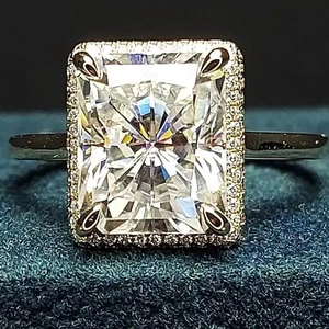4.75 TCW Radiant Cut Moissanite Halo Engagement Ring Solid 14K White Gold Plated - Picture 1 of 8