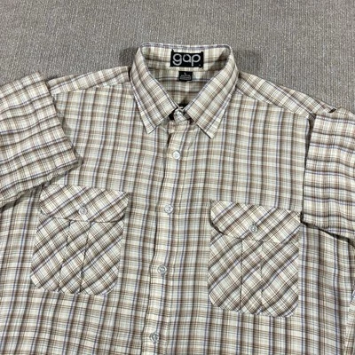 Camisa Gap Vintage Años 70 Para Hombre Grande Marrón Beige Manga Corta Abotonada Ligera Foto 1 de 4