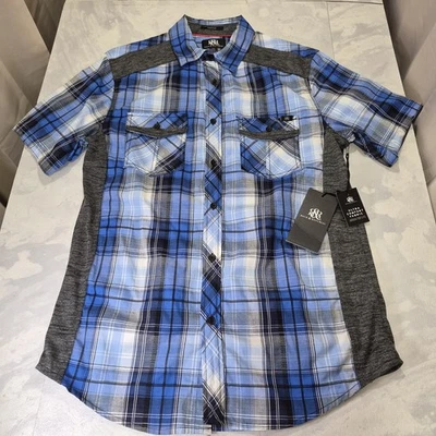 Rock & Republic Plaid Short Sleeve Button Up Casual Stretch Fabric Shirt Men's M - Image 1 of 4