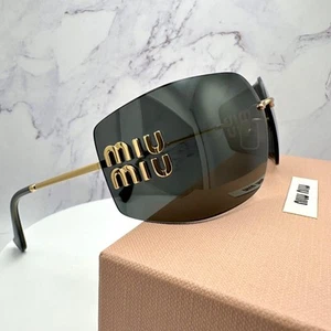 MIU MIU Sunglasses NIB Gold Rimless New Wrap Square Oversized MIU MIU Logo Italy - Picture 1 of 24