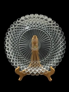Anchor Hocking Waterford Platter Clear Cut Glass Waffle Design All Purpose 14” - Picture 1 of 6
