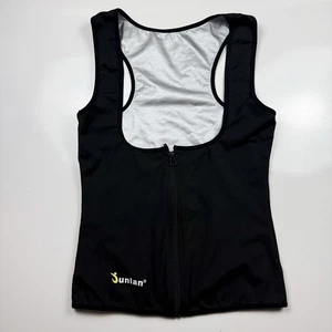 Sunlan Sauna Sweat Vest Tank Top L schwarz Neopren Reißverschluss vorne Taille Trainer EUC - Bild 1 von 7