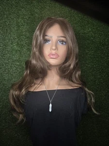 25 Inch Wig Long Wavy Brown Blonde Highlight Wig Feather Bang Layers 134 - Picture 1 of 4