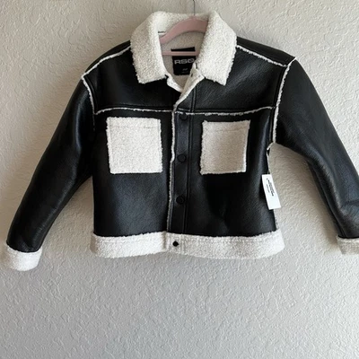 NWT Tilly’s RSQ Faux Leather And Sherpa Jacket Girls Size Small - Image 1 of 4