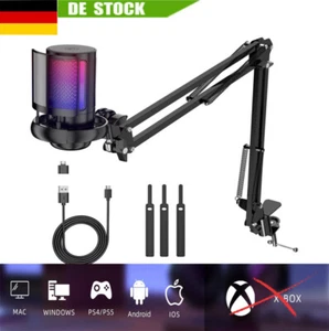 USB Mikrofon mit Arm RGB Kondensator Gaming Mikrofone PC mit Stummschalttaste DE - Afbeelding 1 van 18