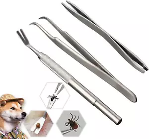 3 Pack Tick Remover Tool Kit Stainless Steel Tick Remover Tweezers for Pets Dogs - Picture 1 of 4