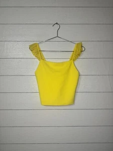 Alice + Olivia Marg kurz geschnittenes Rüschen-Tanktop für Damen gelb Größe Medium neu mit Etikett $ 225 - Bild 1 von 7