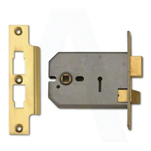 Union 2077 horizontales 3-Hebel-Türflügelschloss 152 mm Messing poliert gleichschließend - Bild 1 von 1