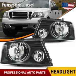 BLACK HOUSING HALOGEN HEADLIGHTS FOR 04-08 FORD F150 06-08 LINCOLN MARK LT LAMPS - Picture 1 of 12