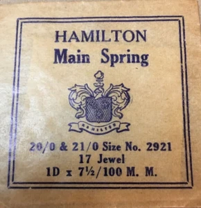 Hamilton Main Spring 20/21 Size 2921 17 Jewel 721 995 997 B27#491 - Picture 1 of 1