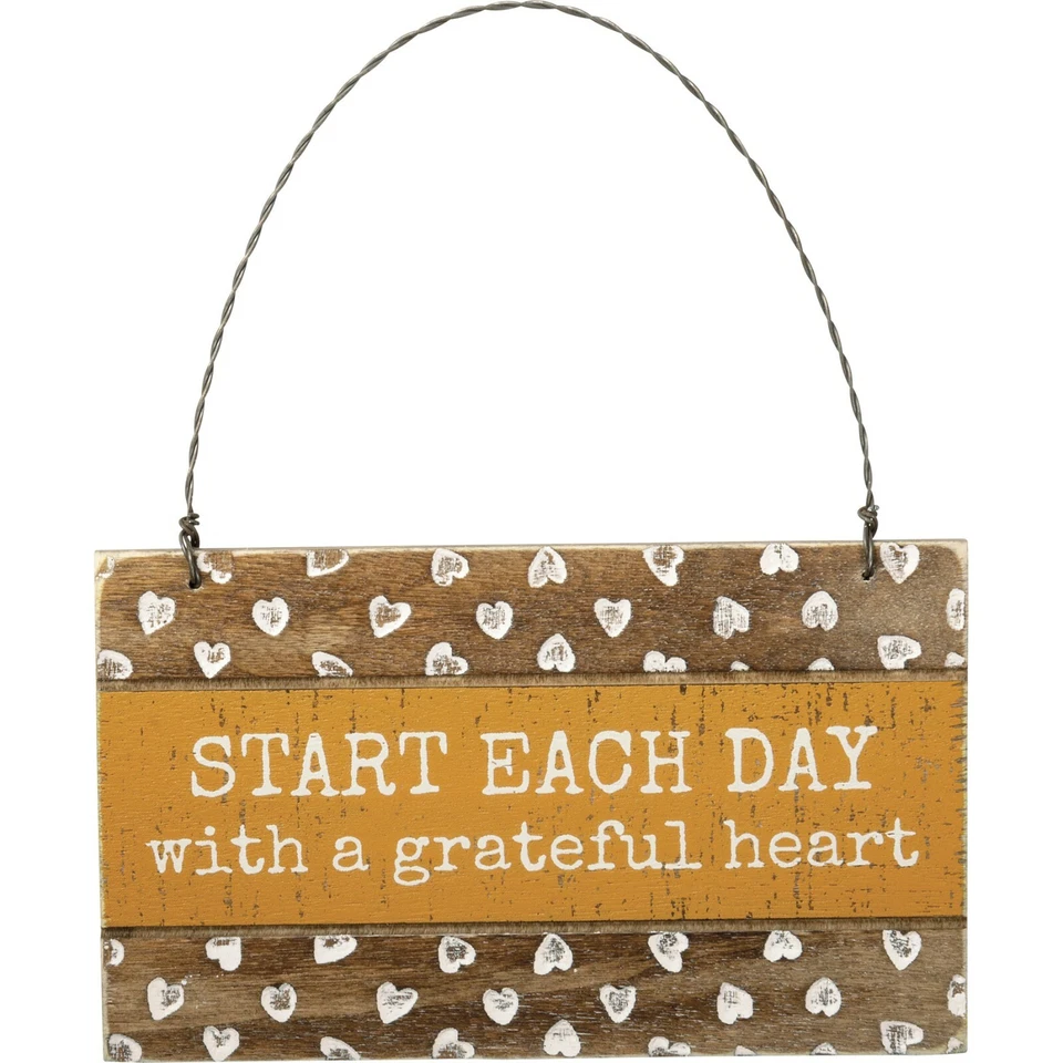 Start Each Day With Grateful Heart Rustic Slat Wood Ornament Primitives By Kathy - Image 1 of 1