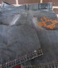 Makaveli Brand Designer Denim Black Jean Shorts-Logo Embroidery Back Pockets 36