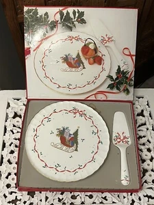 Mikasa Christmas Cheer Cake Set Plate and Server Original Box Japan Bone China - Picture 1 of 6