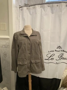 LL Bean Jacket Flannel Lined Women L Regular Army Green Basic Work Chore Winter - Picture 1 of 14