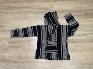 Kids Boys Size 8 Mexican Poncho Baja Surf Skater Sweater See Black White - Picture 1 of 7