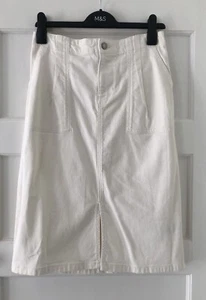 M&S Collection Ecru Denim Skirt Front Slit Cream Size 10 - Picture 1 of 5