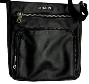 Estalon Black Leather Crossbody Purse Messenger Bag 8.5L x 9H x 1.5W. - Picture 1 of 7