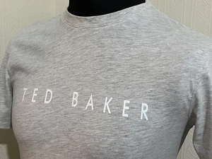 Ted Baker Size 2 (Medium) Grey Spell Out T-Shirt Short Sleeve Slim Fit - Picture 1 of 10