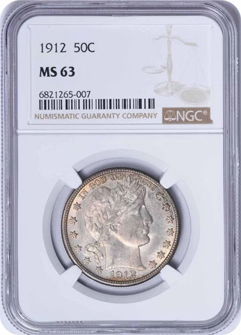 1912 Barber Silver Half Dollar MS63 NGC Cover