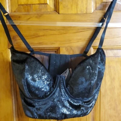 Victoria's Secret блестящий бархат черный 32D очень сексуальный - Изображение 1 из 4