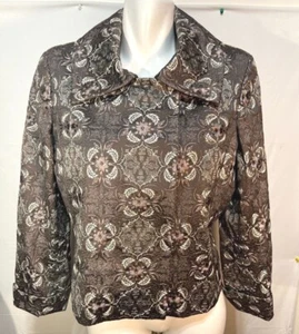 Talbots Women Blazer 14 P Petite Jacket Dark Taupe Embroidered Snap Buttons - Picture 1 of 9