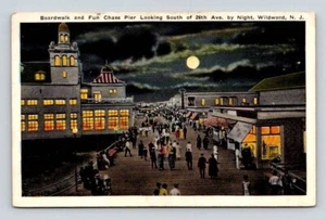 Wildwood New Jersey Promenade & Fun Chase Pier Mondlicht Nacht Postkarte 1925 - Bild 1 von 2