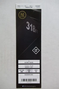 NEW YORK YANKEES VS TIGERS 8/1/2017 FULL TICKET ~ HICKS/UPTON/GREGORIUS HRs - Picture 1 of 1