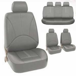 9 Pcs Gray Leather Wearing Car Seat Protector Covers Front Rear Full Set Cushion