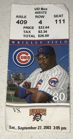 9/27/03 Pirates Cubs MLB Used Ticket Stub 2003 DIVISION CLINCHER Sosa HR Debut Cover
