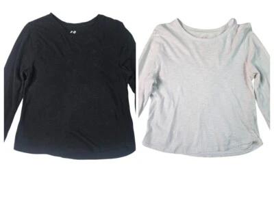 Charlotte Russe Top Feminino LG Lote de 2 Preto Sólido Branco LS Camadas Casuais Leve - Imagem 1 de 4