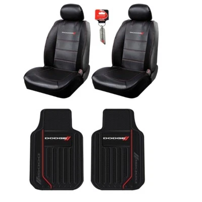 New 5pc DODGE Elite Logo Car Truck Front Floor mats Seat Covers & Keychain Foto 1 de 4