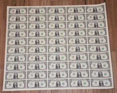 $1 UNCUT SHEET ONE DOLLAR BILLS $1x50 2017 UNITED STATES CURRENCY MONEY BEP NEW - Image 1 of 3