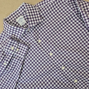 Brooks Brothers 346 Slim Fit Button-Down Shirt Mens 16 2/3 Purple Gingham Cotton - Picture 1 of 6