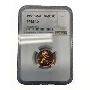 1960-P Small Date Lincoln Wheat Cent PF 68 RED NGC - Picture 1 of 2