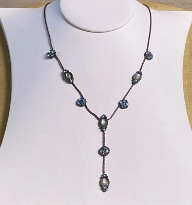 Park Lane Necklace Aqua Glow Blue Cat Eye Swarovski Crystals Copper Tone Chain - Image 1 of 4