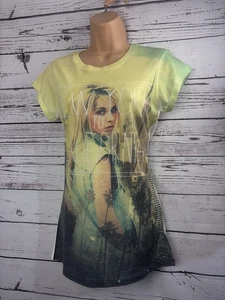 T-shirt donna River Island stampa gialla manica corta UK 10 nuova con etichette - Foto 1 di 7