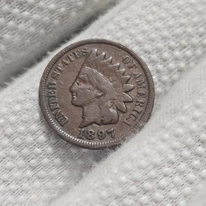 1897 Indian Head Cent Misplaced 1 In Neck Snow 1 - Picture 1 of 8