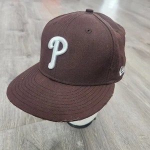 Gorra ajustada New Era marrón de los Philadelphia Phillies de la década de 2000 talla 7 1/4 100 % lana LEER - Imagen 1 de 9