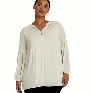 NWT Lauren Ralph Lauren Woman Pleated Georgette Blouse Plus Size 3X Retail $135 - Picture 1 of 16